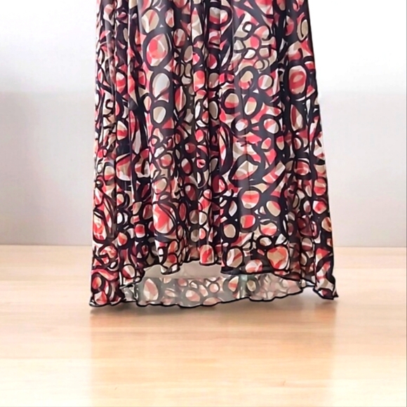 Studio Y, Sz Med, Halter, Dress,  Abstract, Red, Brown, Tan, Ruche, Hi/Lo Hem - Picture 11 of 16